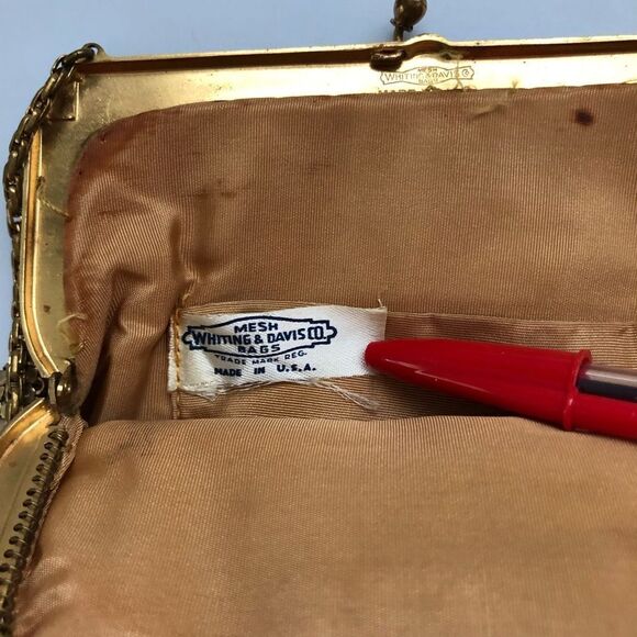 Whiting & Davis Vintage Mesh Bag Purse Gold Metal Mesh & Chain Cocktail Holiday - Picture 4 of 9